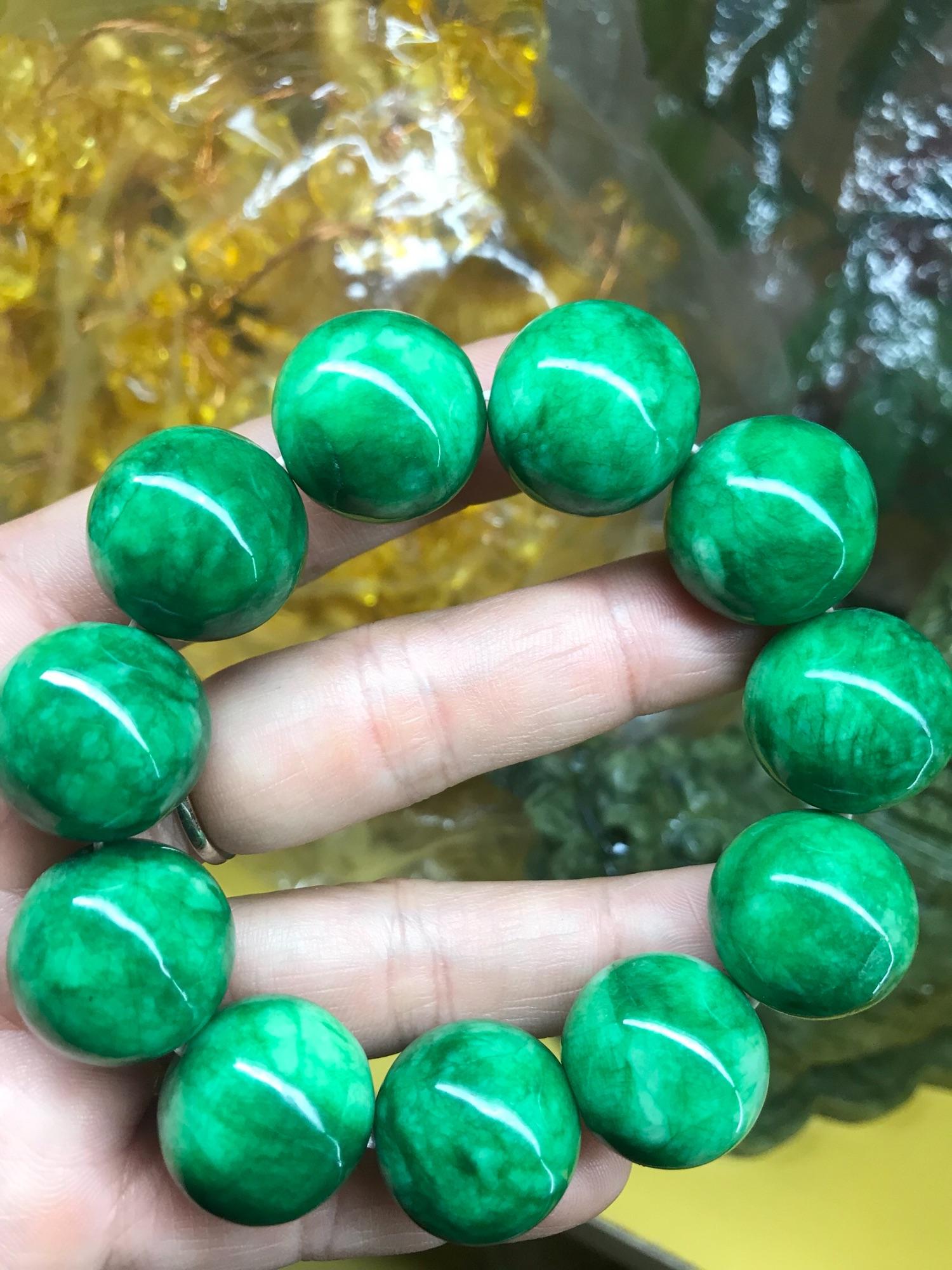 VÒNG TAY ĐÁ CẨM THẠCH NAM HẠT SIZE LỚN 20MM NAM MỆNH MỘC HOẢ MÀU XANH LÁ