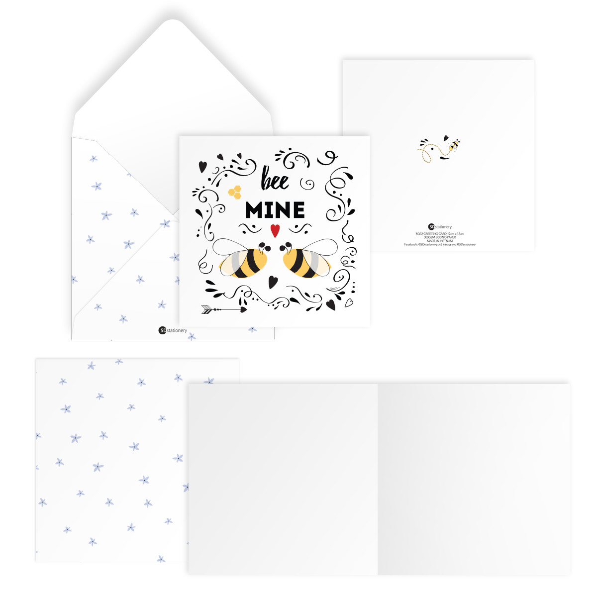 Bộ 4 thiệp vuông 12cm SDstationery LET IT BEE chúc mừng, tình bạn, tình yêu, sinh nhật, truyền cảm hứng, động viên