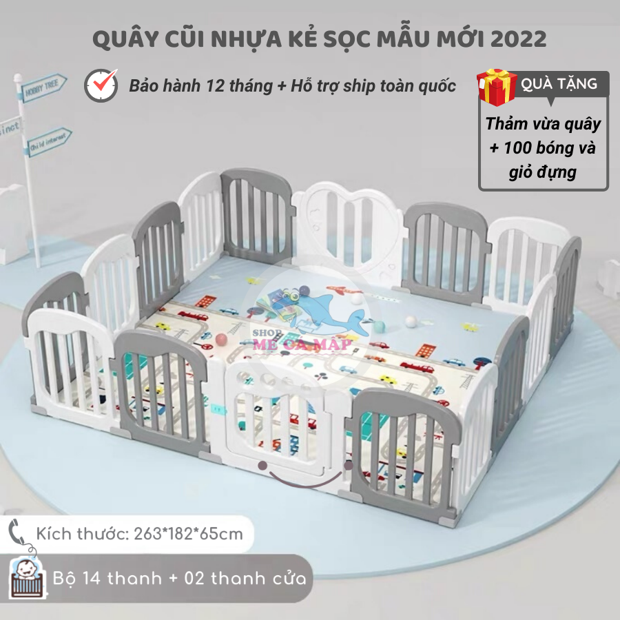 Quây cũi nhựa cao 65cm tặng THẢM DÀY và 100 BÓNG, quây bóng nhựa an tâm cho bố mẹ