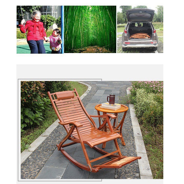 Ghế bập bênh gấp gọn bằng gỗ có 5 chế độ ngồi ngả + lăn massage bàn chân giúp ngồi nghỉ trưa thư giãn, đọc sách, xem phim