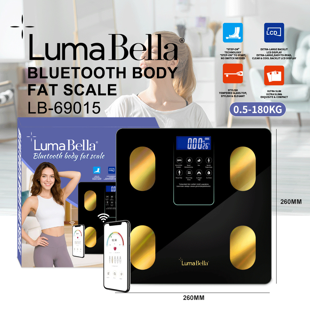 Cân điện tử sức khỏe thông minh Lumabella LB-69024, LB-69015  kết nối Bluetooth đo các chỉ số cơ thể thông qua app - HÀNG CHÍNH HÃNG