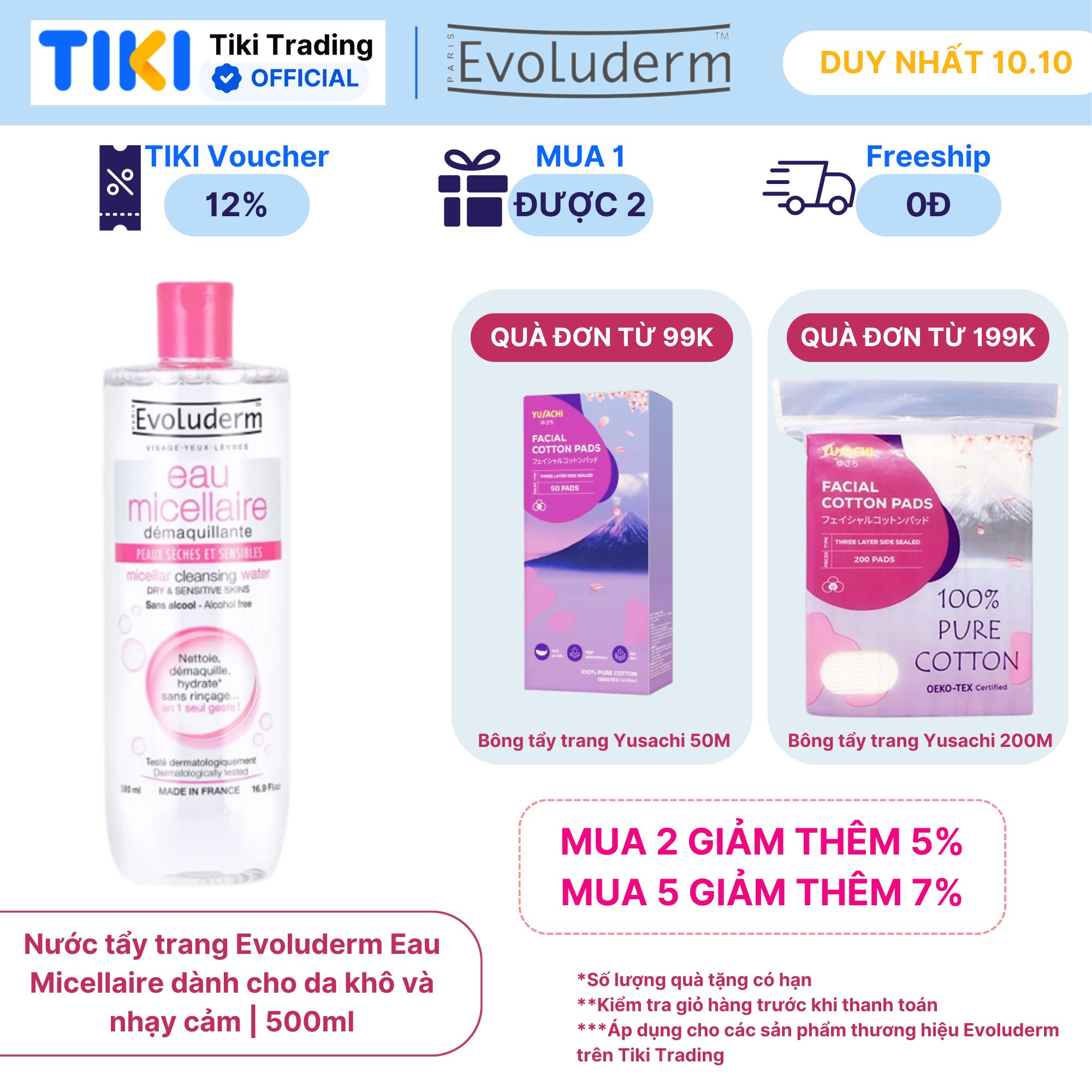 Nước tẩy trang Evoluderm Eau Micellaire 500ml