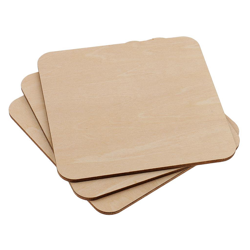 3xSquare MDF Unfinished Wood Pieces Blank Plaque DIY Craft 100x100mm 3 Pieces