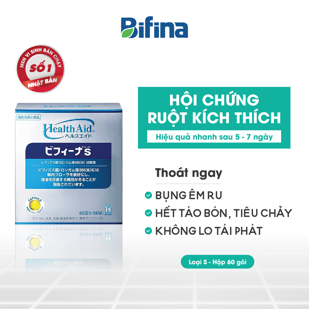 Men vi sinh Bifina Nhật Bản -Dành cho người hội chứng ruột kích thích, viêm đại tràng co thắt - Loại S hộp 60 gói