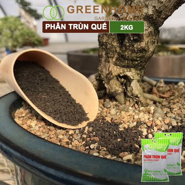Phân Trùn Quế Greenhome, Lavamix, Bao 2kg, Nguyên Chất, Bổ Sung Dinh Dưỡng, Cải Tạo Đất, Hữu Cơ Tiện Lợi, Bón Rau, Hoa