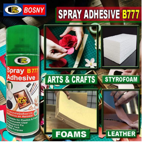 Keo xịt - Spray Adhensive- Bosny B777- 400cc- Là keo dán đa năng dạng xịt, chất lượng cao, dính vĩnh viễn, kết dính nhanh, thích hợp dán nhiều vật liệu khác nhau - Nhập khẩu Thái Lan