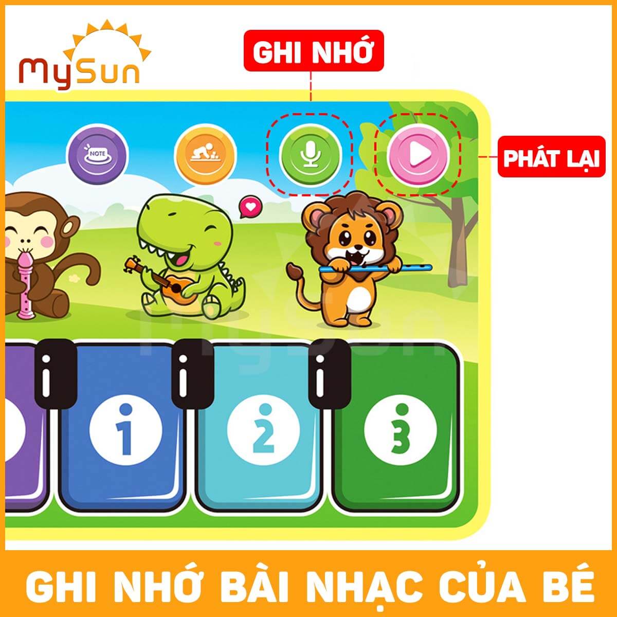 Thảm đàn âm nhạc cho bé chơi nhảy 8 nhạc cụ: đàn Piano, Guitar, Violin, kèn Saxophone, sáo Flute, Accordi