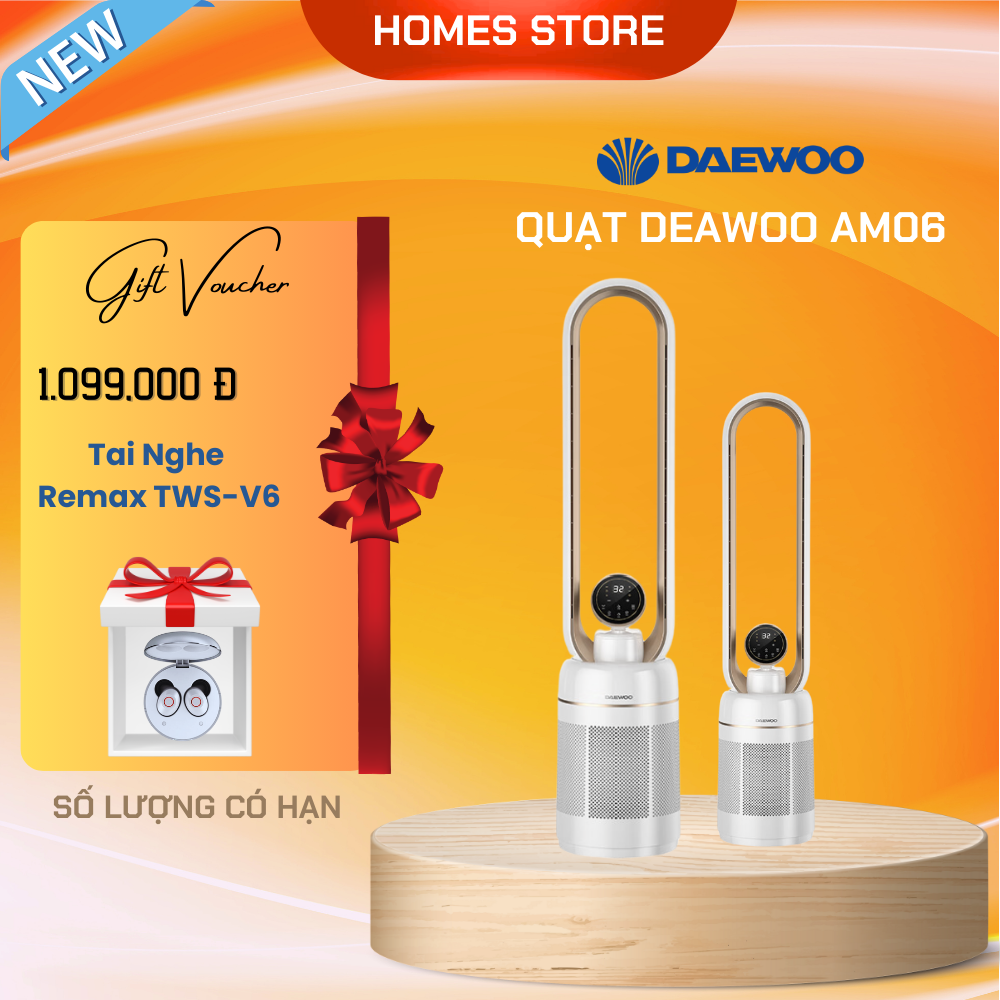 Quạt Không Cánh Tạo Ẩm Deawoo AM06 Thương Hiệu Hàn Quốc Có Hẹn Giờ - Hàng Nhập Khẩu