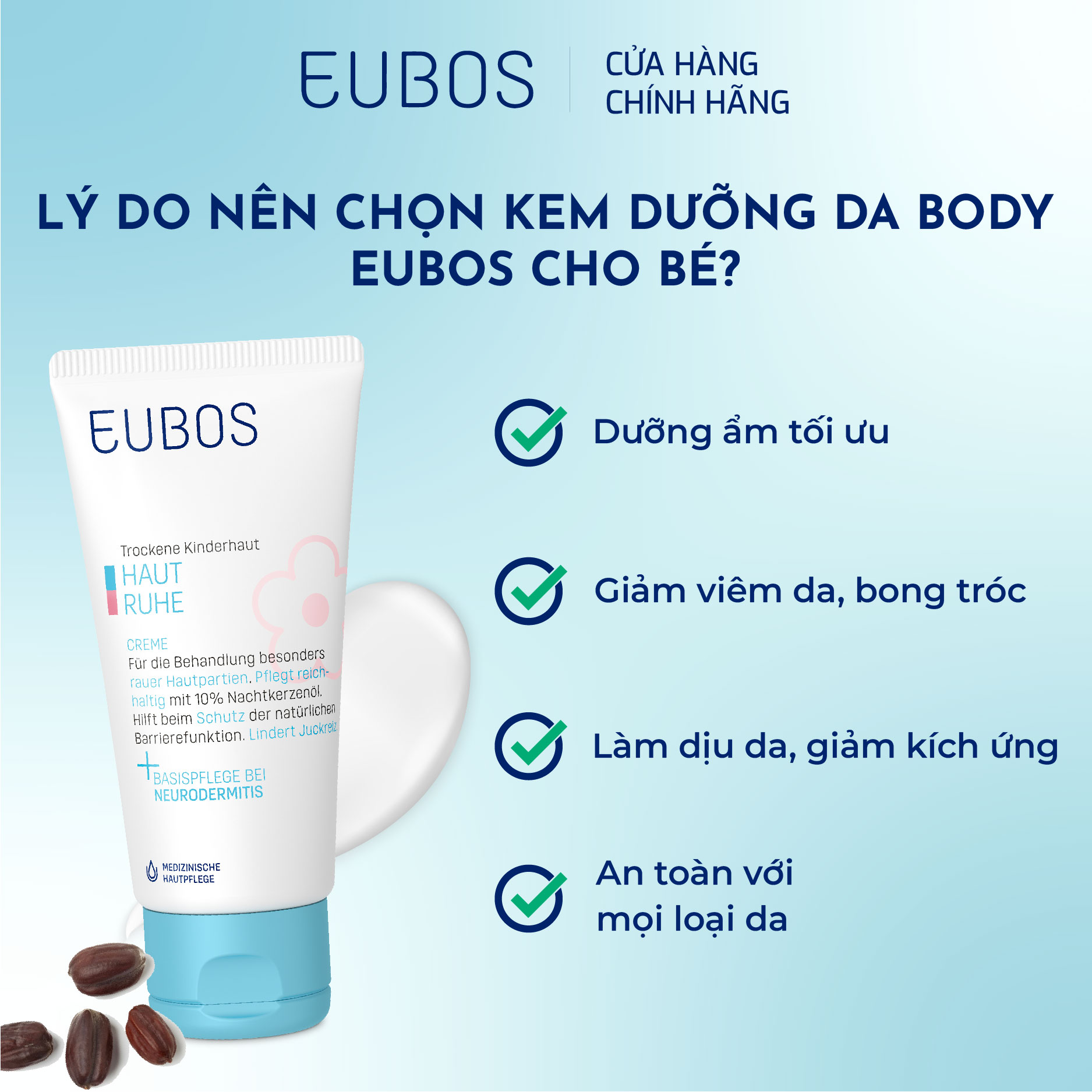 [DATE 04/2024] COMBO Kem chàm sữa da mặt trẻ em EUBOS HAUT RUHE FACE CREAM 30ml & Kem dưỡng da trẻ em ngừa chàm sữa EUBOS HAUT RUHE CREAM 50ml