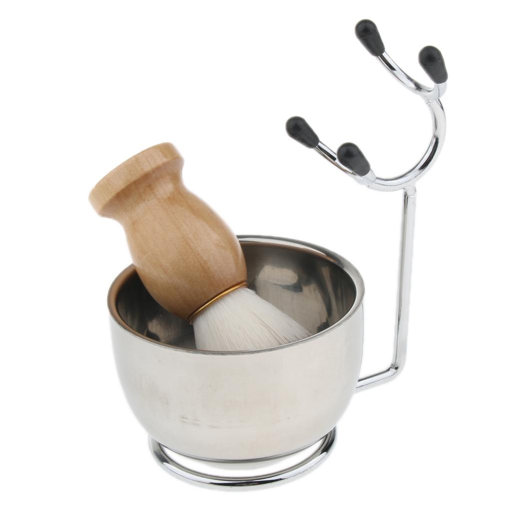 Professional Men's Grooming Shaving Set, Including Beard Brush + Stainless Stand Holder + Cream Soap Bowl Mugs Cup