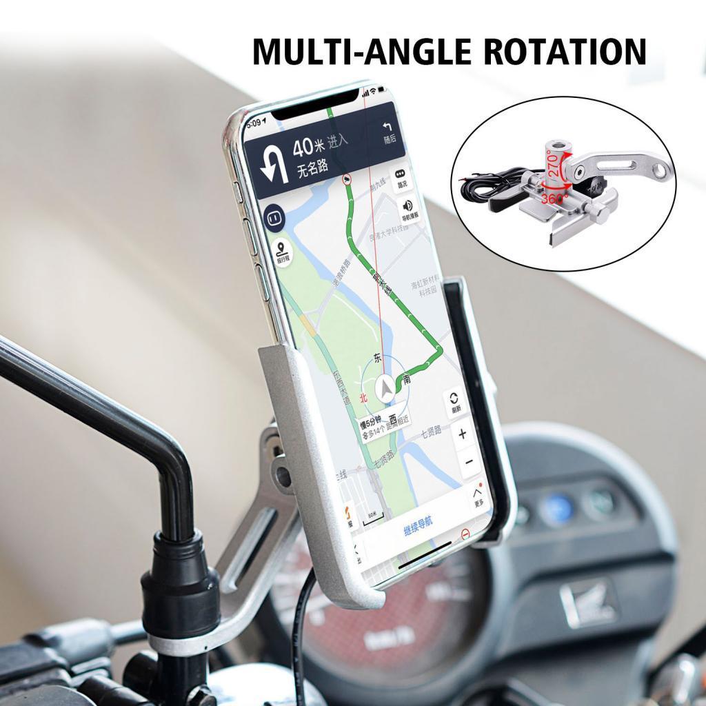 Universal Motorcycle Scooter Phone Mount Holder USB Charger for 4" - 6.5"