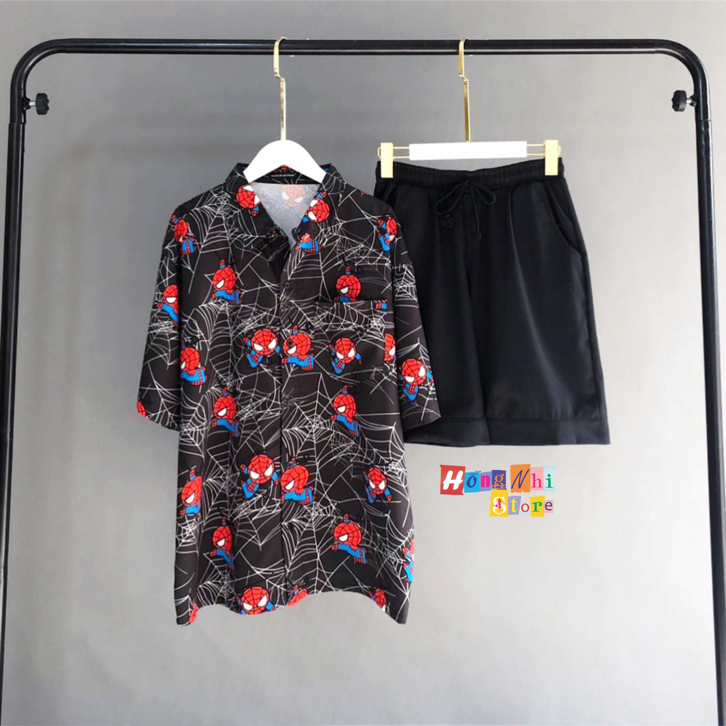 Áo Sơ Mi Hoạ Tiết Tay Lỡ Dáng Rộng, Sơ Mi Tay Lửng Unisex - MM
