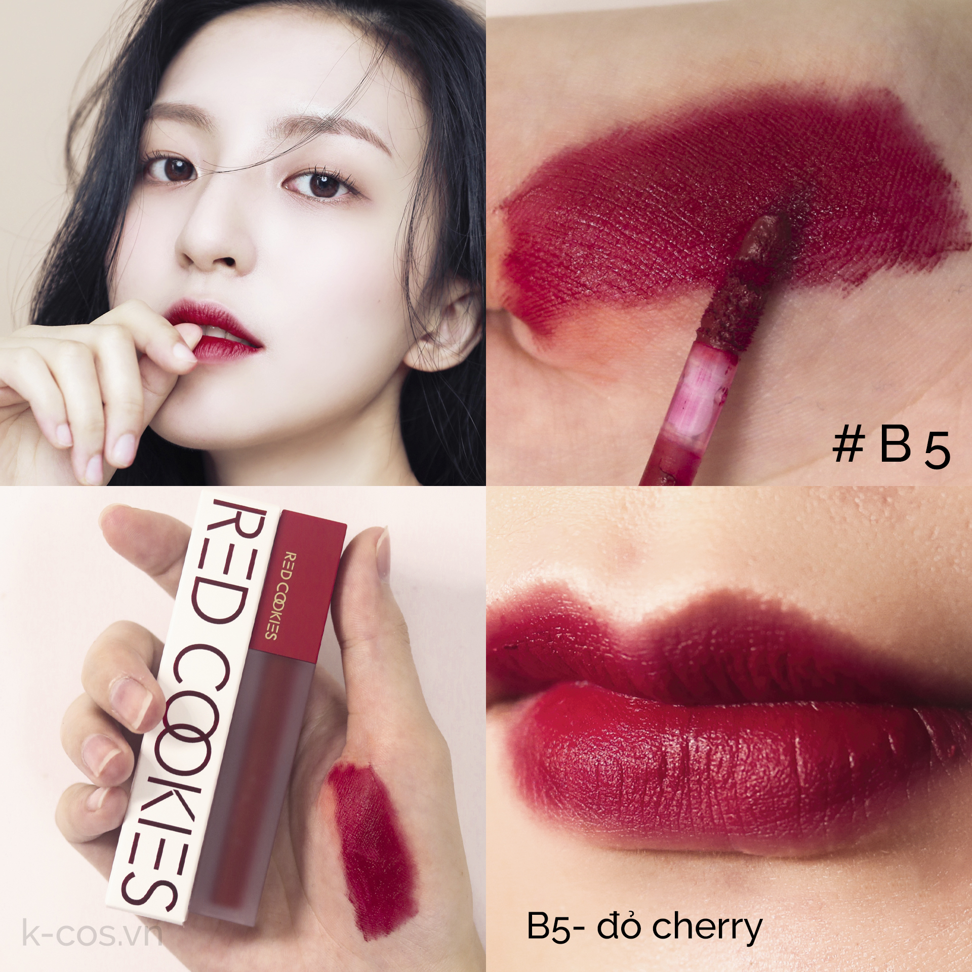 Son Lì Red Cookies Brownie Velcet Lip Hàn Quốc Màu B5 - Đỏ Cherry (4gr )