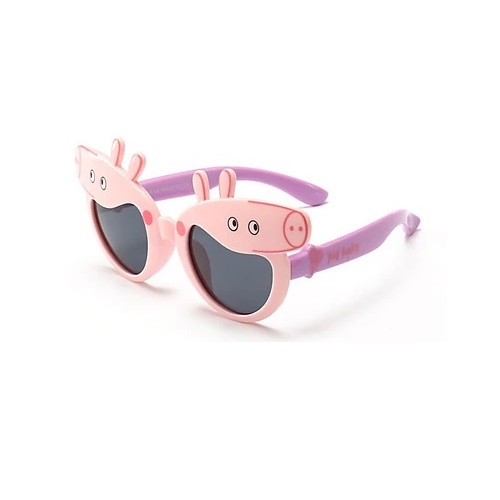 Kính gọng dẻo thời trang heo Peppa Pig chống tia UV chống bụi cho trẻ em kèm hộp hình ô tô khăn lau kính- Hồng