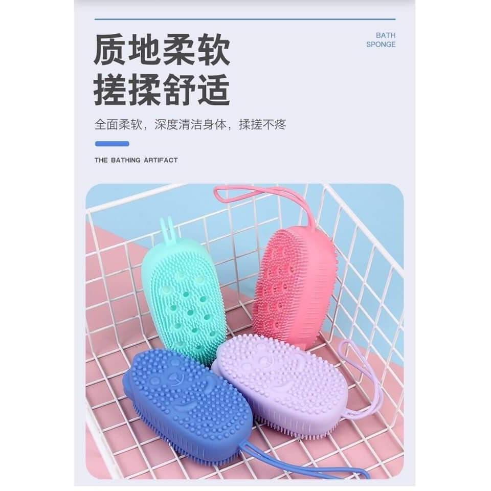 XẢ KHO+FREE SHIP Bông tắm tạo bọt silicon kỳ ghét cọ lưng tẩy da chết kèm miếng bọt biển tạo bọt có móc treo tiện lợi