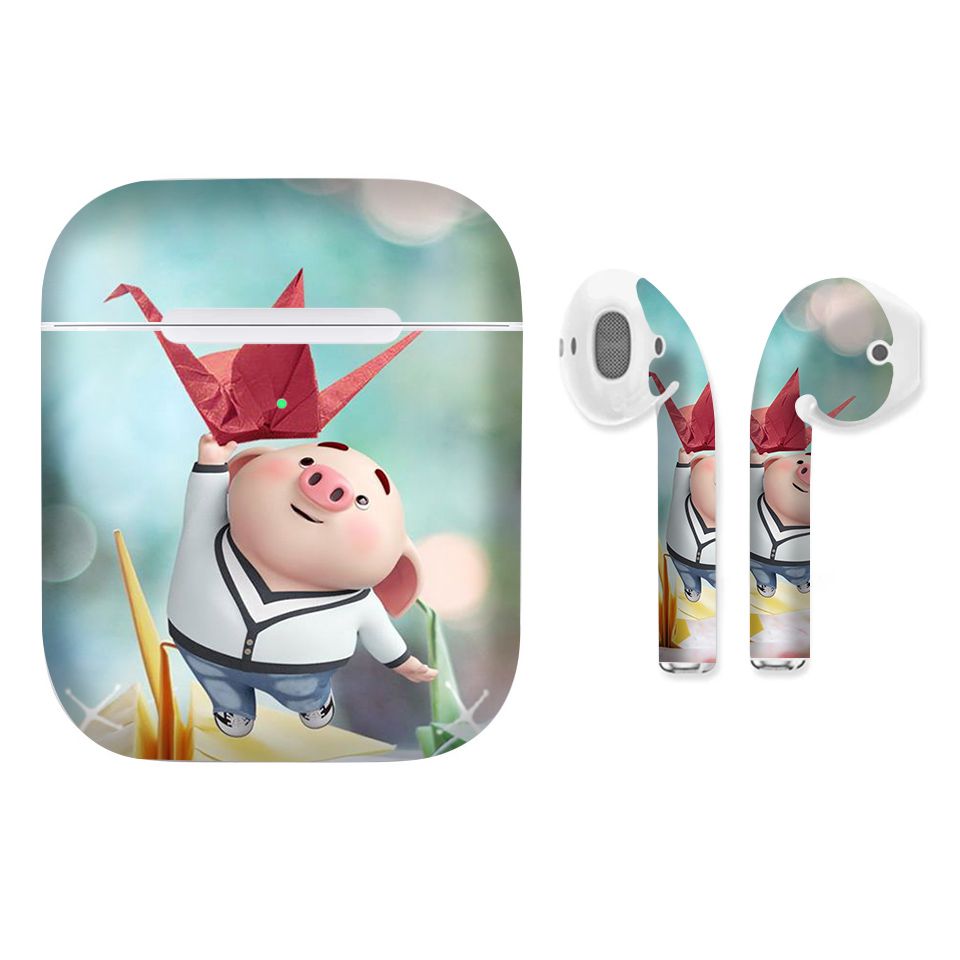 Miếng dán skin chống bẩn cho tai nghe AirPods in hình Heo con dễ thương - HEO2k19 - 045 (bản không dây 1 và 2)
