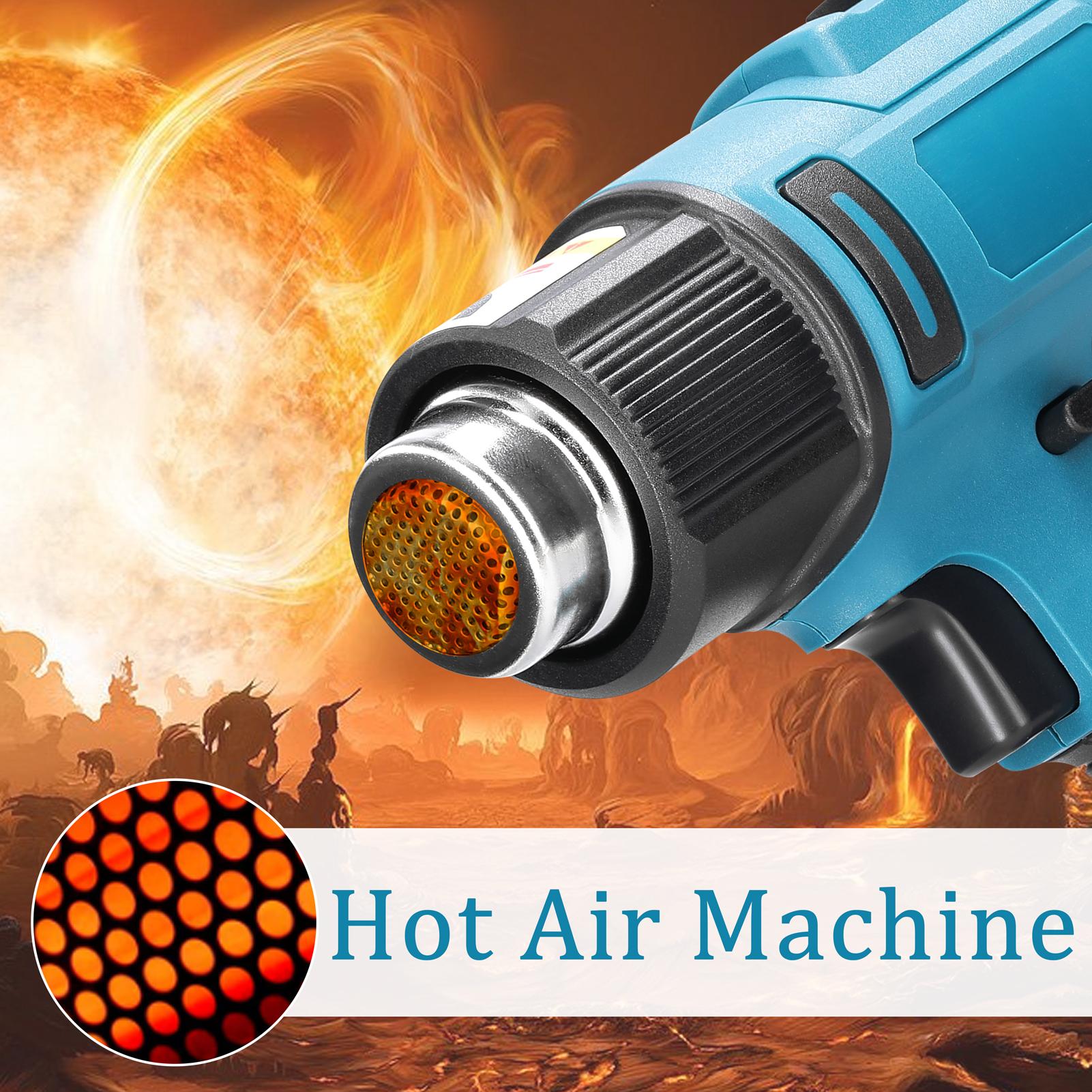Cordless Handheld Hot Air Machine Digital Display Lithium Rechargeable Heating Equipment 50-300℃ Temperature Adjustable Power Tool with 4 Nozzles Compatible with Makita Lithium Battery
