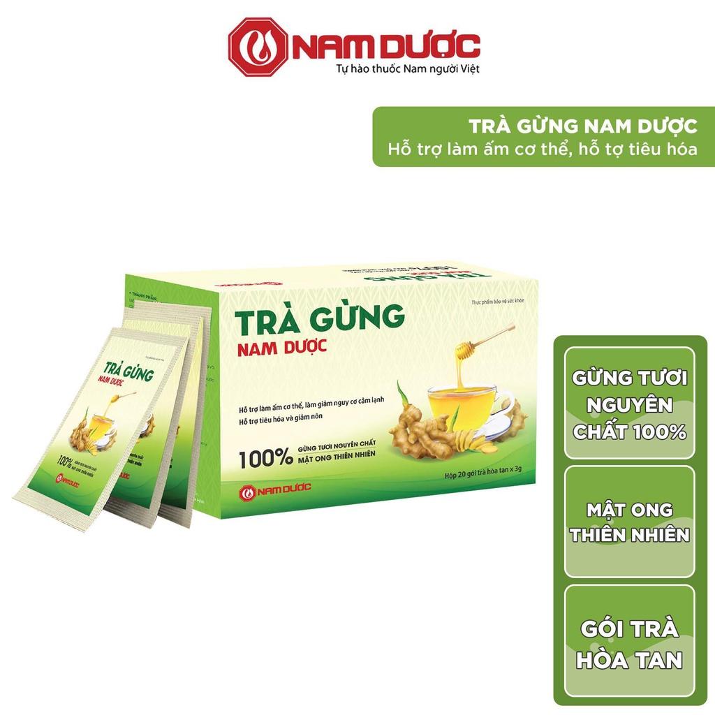 Trà gừng Nam Dược làm ấm cơ thể, hỗ trợ giảm nguy cơ cảm lạnh, hỗ trợ tiêu hóa và giảm nôn - hộp 20 gói x 3g