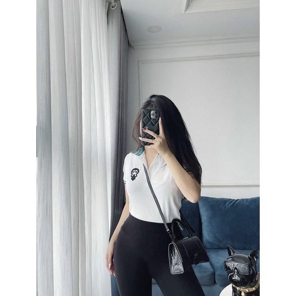 Áo Polo Nữ Phối Màu Logo Ngực Cổ Bẻ Cộc Tay
