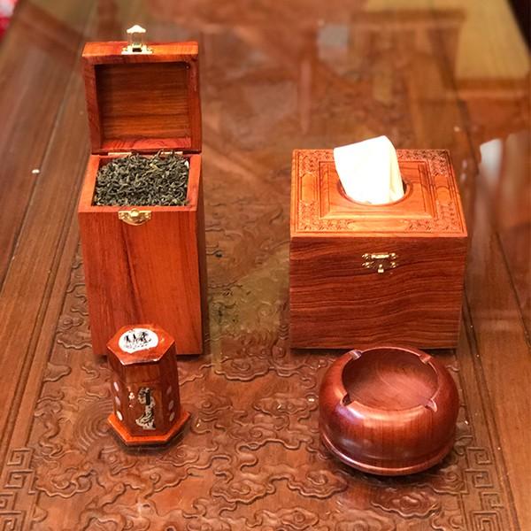 Combo bộ đồ gỗ gồm hộp giấy, hộp trà, tăm, gạt tàn giá tại xưởng