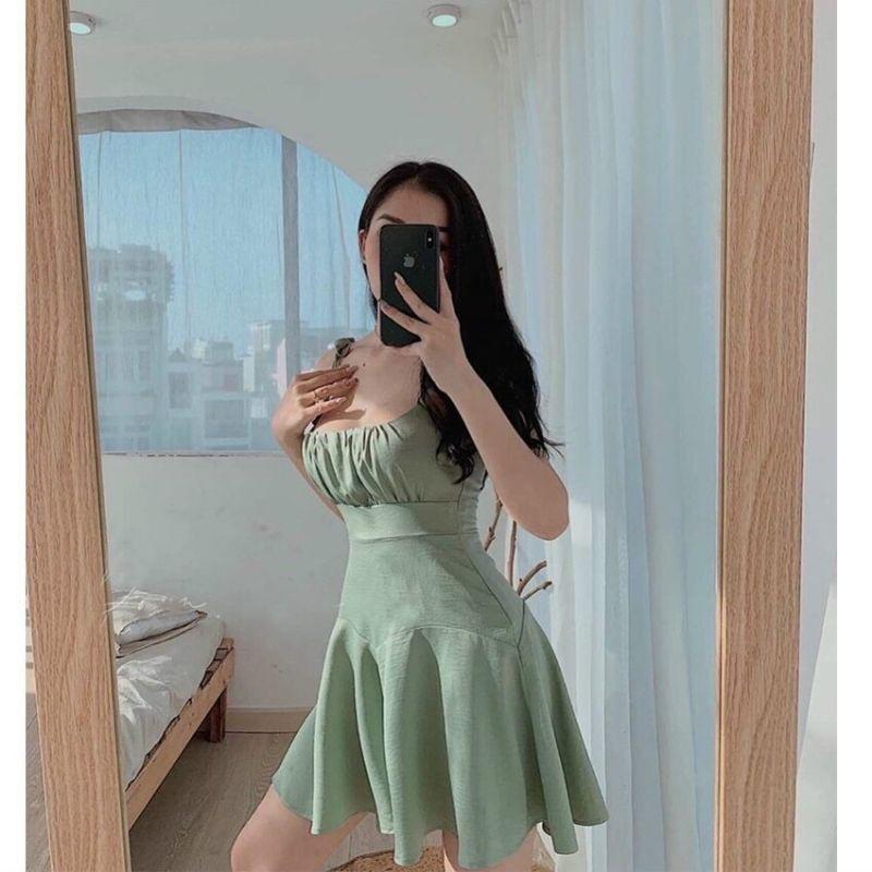 SIÊU PHẨMĐầm 2 Dây Nhíu Ngực Xinh Lung Linh_Đầm Hotgirl form đẹp xuất sắc