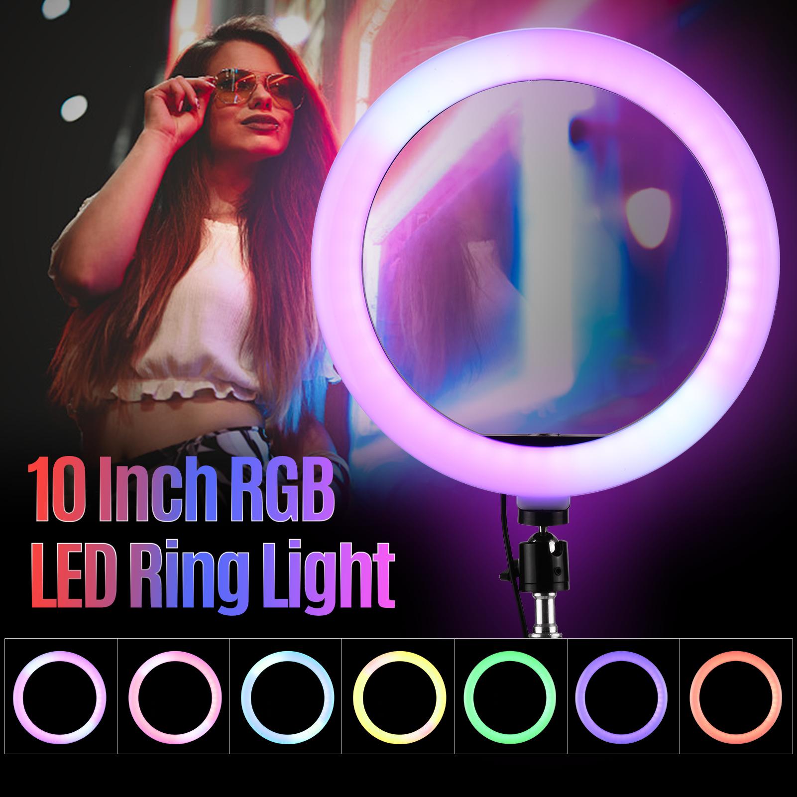Bộ đèn chụp ảnh 10 inch LED Ring Light RGB 3000-6000K Có thể điều chỉnh độ sáng vô cấp với giá đỡ điện thoại chân máy từ xa