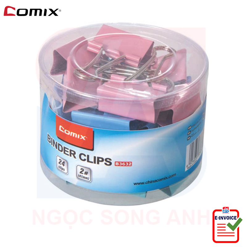 Kẹp bướm nhiều màu Comix 15mm B3636 - 19mm B3635 - 25mm B3634 - 32mm B3633 - 41mm B3632 - 51mm B3631