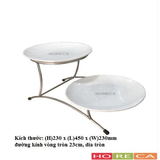 kệ trưng bày buffet inox 2 tầng KB40,dùng cho dĩa tròn 26cm, để được dĩa trưng bày thức ăn, phía dưới có chân nút cao su