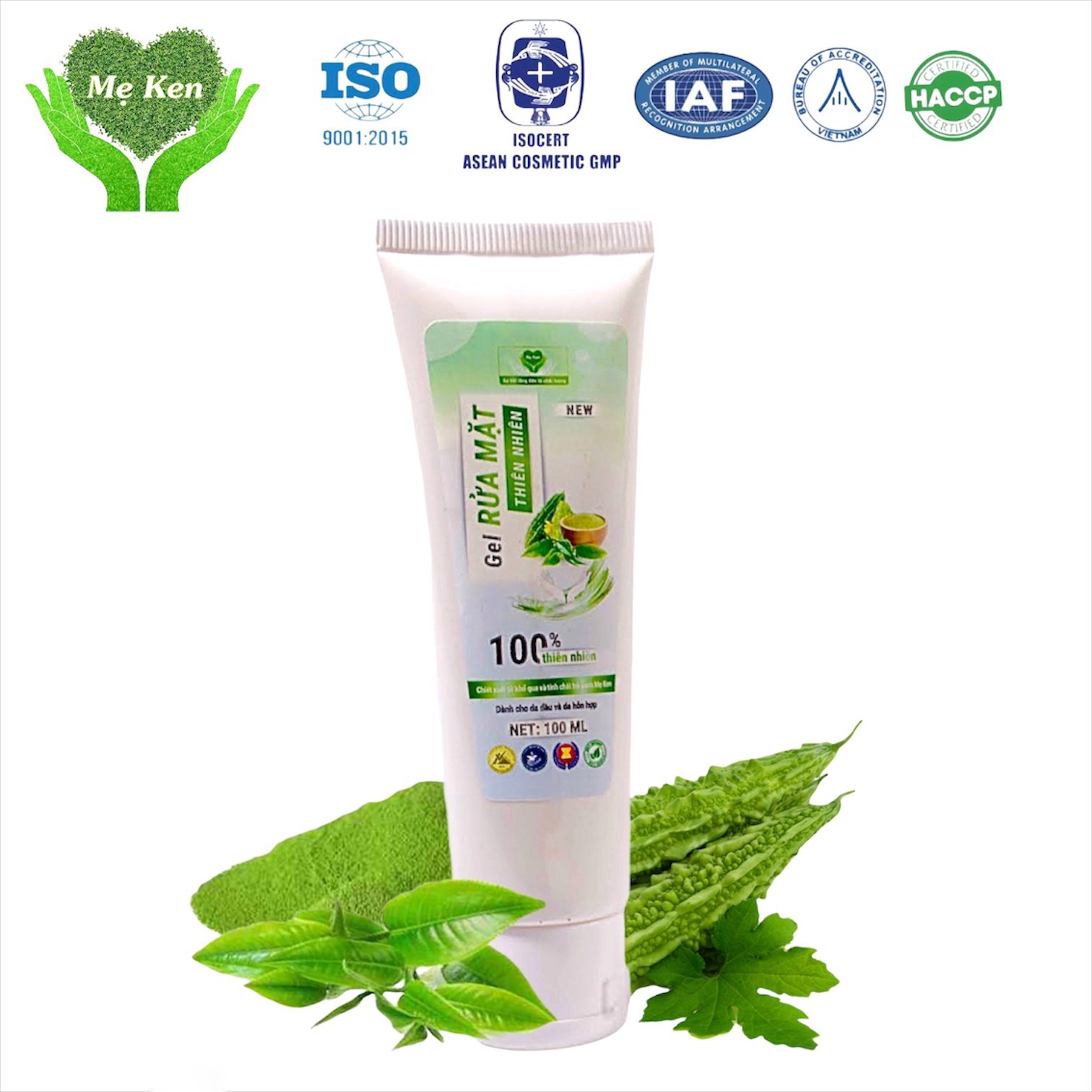 GEL RỬA MẶT THIÊN NHIÊN CHIẾT XUẤT KHỔ QUA VÀ TINH CHẤT TRÀ XANH MẸ KEN 100ml - Dành cho da hỗn hợp, da nhờn, da mụn