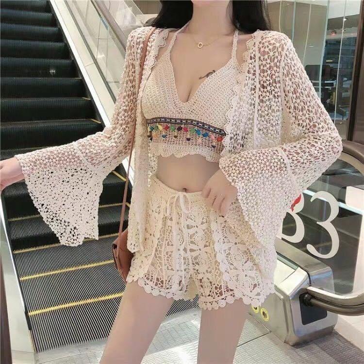 Bikini, Đồ Bơi Combo Ba Món Đi Biển Set Ren Đẹp KG077007 ODERI