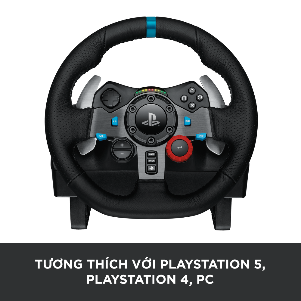 Bộ full Vô lăng đua xe Logitech G29 Driving Force và bàn đạp thép không gỉ kèm cần số, tay lái bọc da thủ công, phù hợp PS5, PS4, PC, Mac - Hàng chính hãng