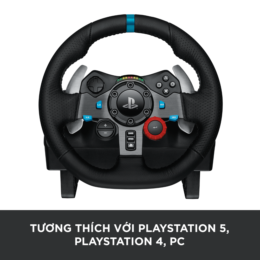 Vô lăng đua xe Logitech G29 Driving Force và bàn đạp thép không gỉ, tay lái bọc da thủ công, phù hợp PS5, PS4, PC, Mac -Hàng chính hãng