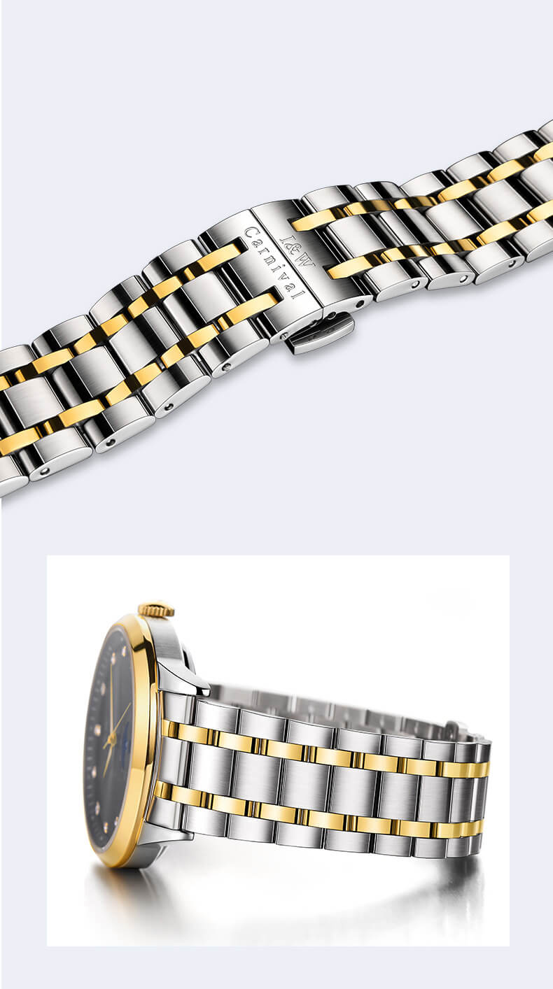 Đồng hồ nam chính hãng I&W Carnival 625G-T3 hàng mới fullbox,kính sapphire,chống xước,chống nước 50m,Bh 24 tháng,máy cơ (automatic),mạ vàng dây thép không gỉ