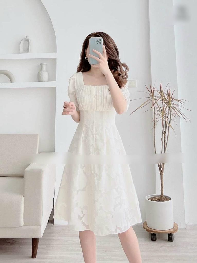 ĐẦM XÒE CỔ VUÔNG TAY PHỒNG XẾP LI NGỰC 13392