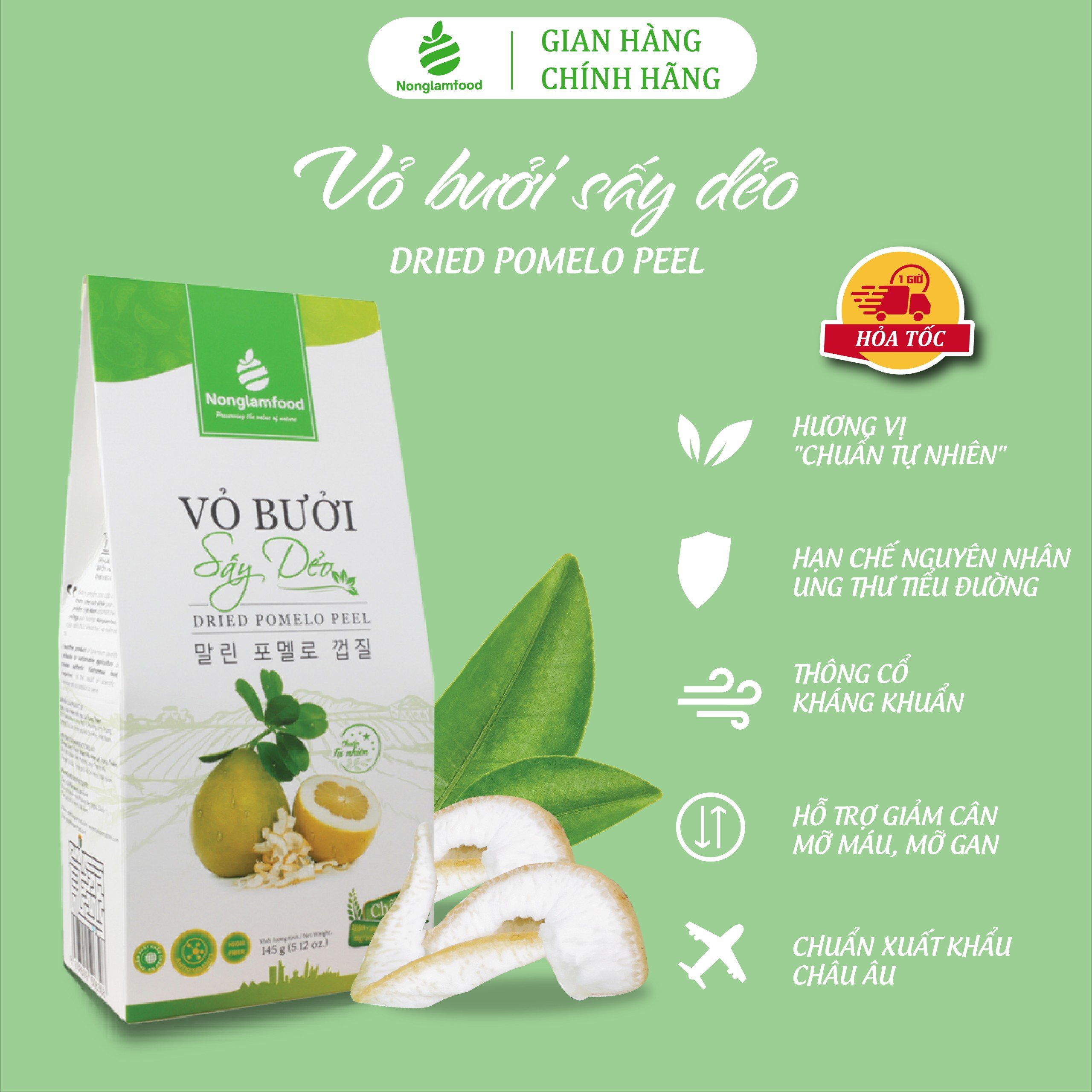 Combo 10 hộp Vỏ bưởi sấy dẻo Nonglamfood 145g | Giảm cân hiệu quả, tăng cường đề kháng tự nhiên