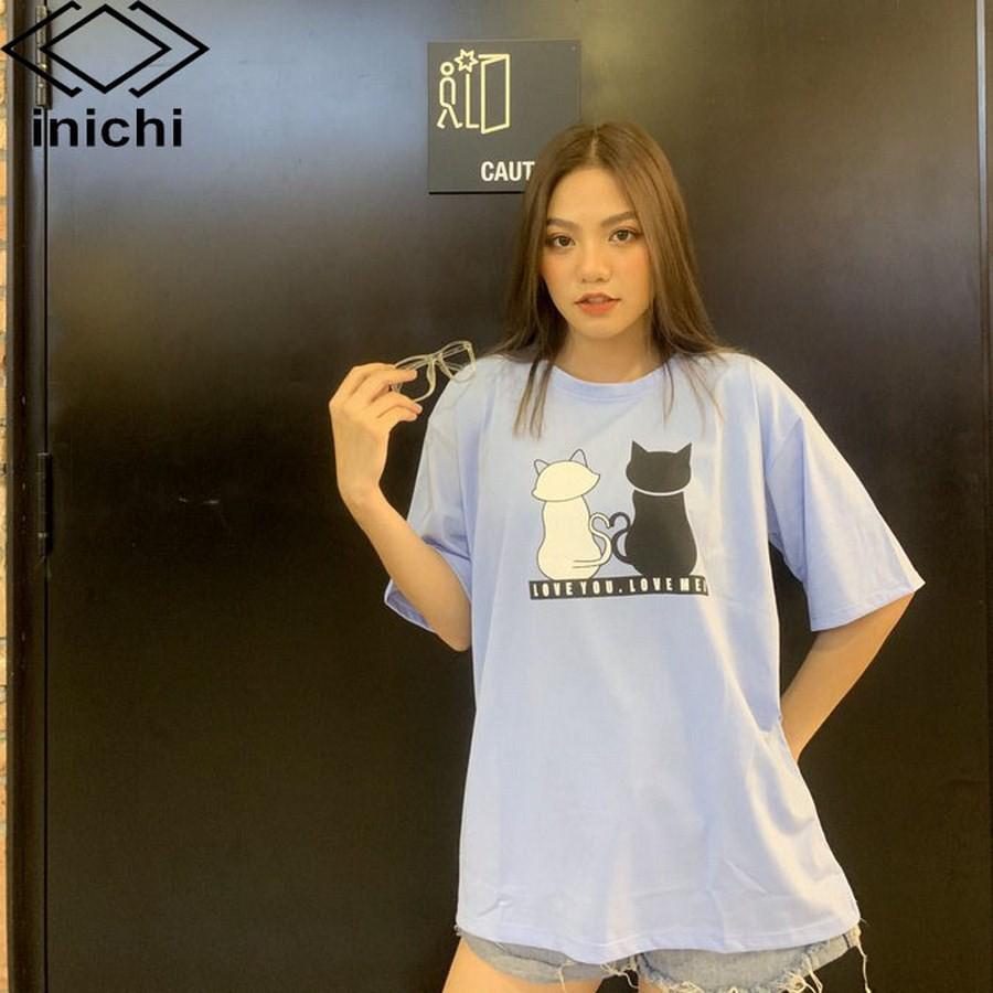 Áo thun unisex A628 tay lỡ in hình form rộng cá tính INICHI