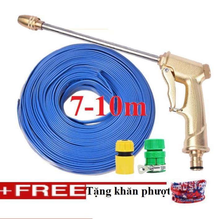 Bộ dây vòi xịt nước rửa xe, tưới cây . tăng áp 3 lần, loại 7m, 10m 206701-3 đầu đồng,cút,+ tặng khăn phượt