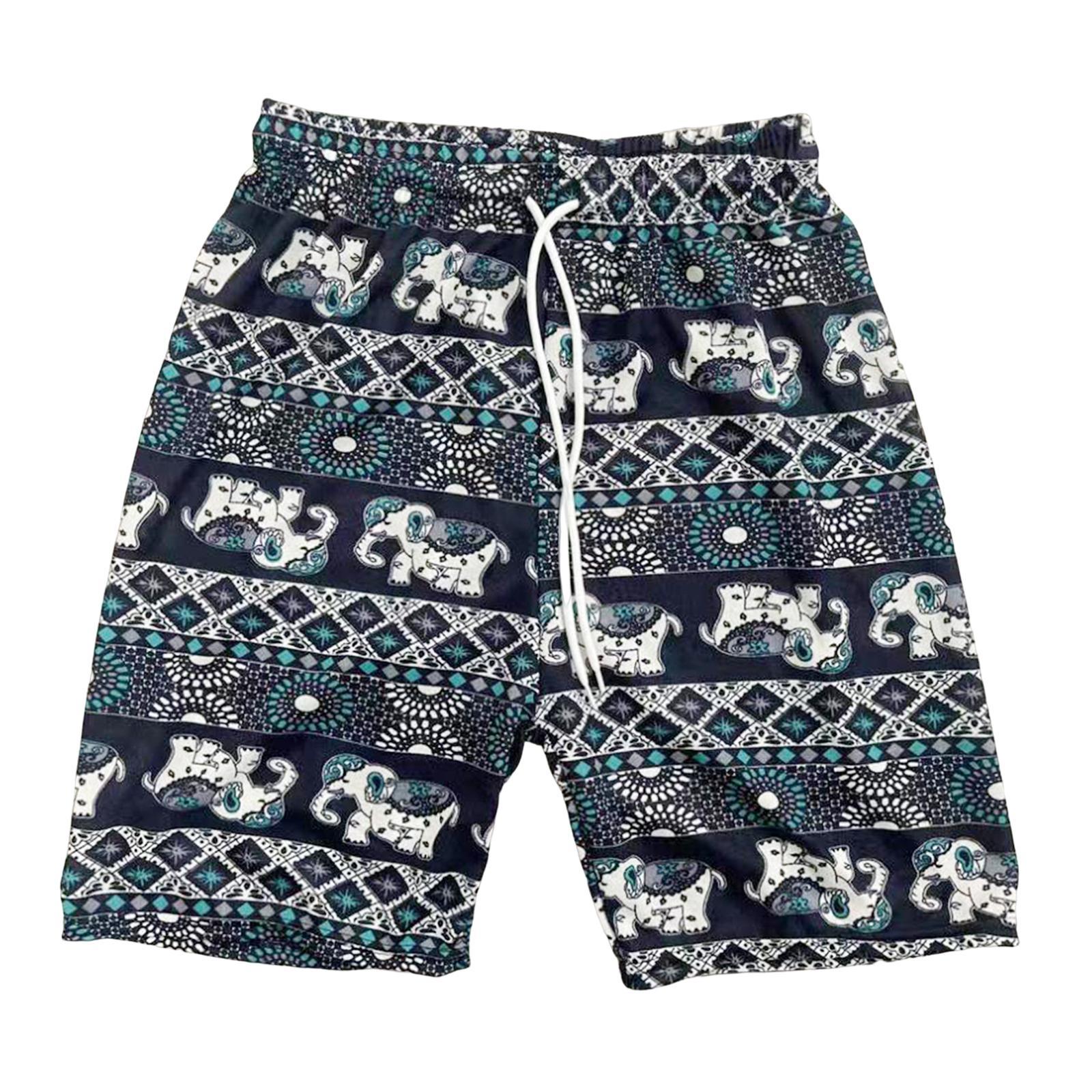 Beach Shorts Men Women Beach Trunks Loose Fit Briefs Fashion Polyester Oversized Elephant Pattern Short Pants Hippie Shorts for Beach Travel