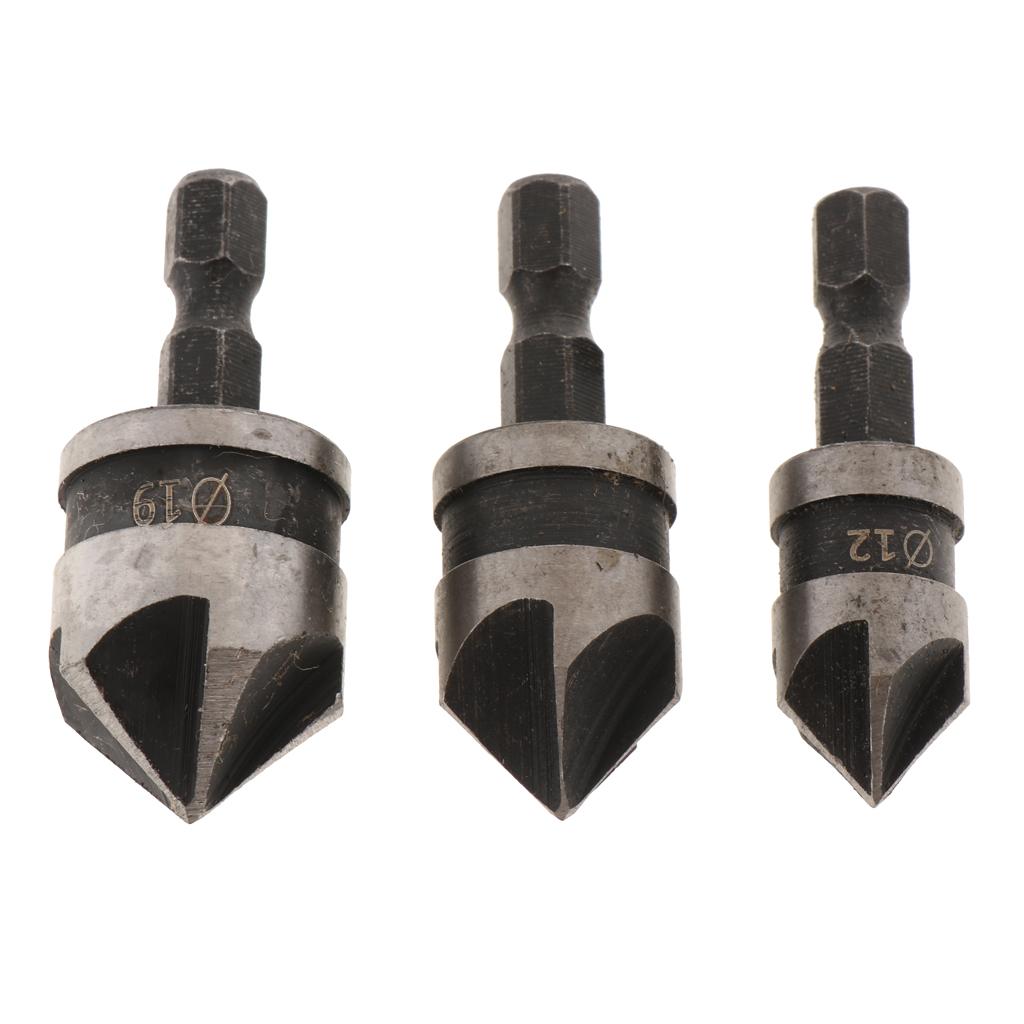 3Pcs 90 Degree Countersink Drill Bit, Deburring Metal Wood Drill Bit Set