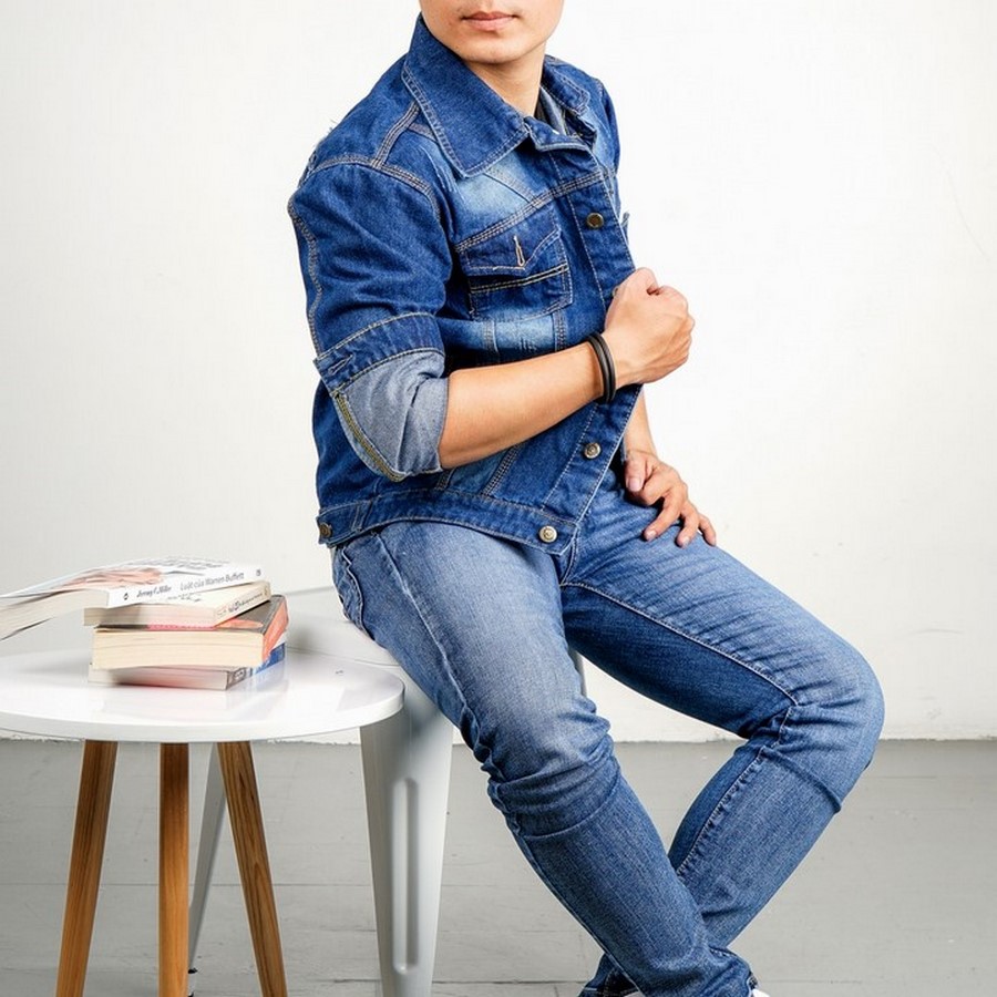 Áo khoác jean nam A85 xanh trơn