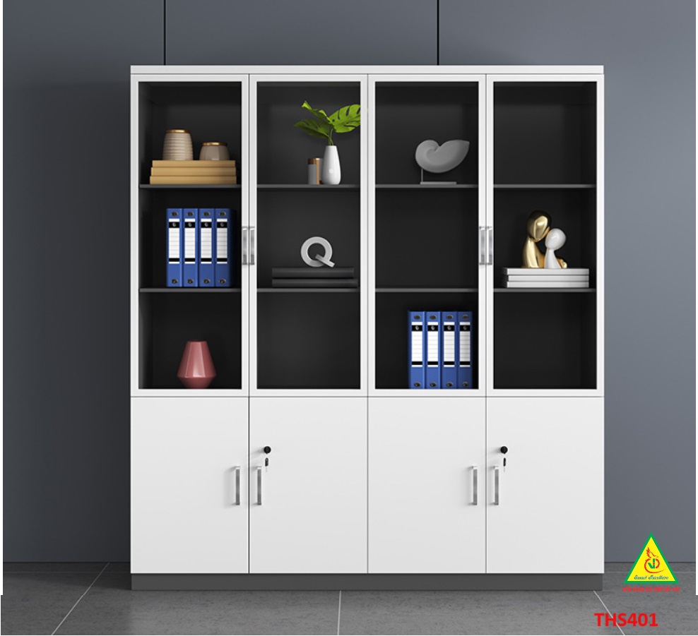 Tủ hồ sơ, tủ tài liệu, tủ văn phòng gỗ MDF cánh kính THS401 - Nội thất lắp ráp Viễn Đông adv