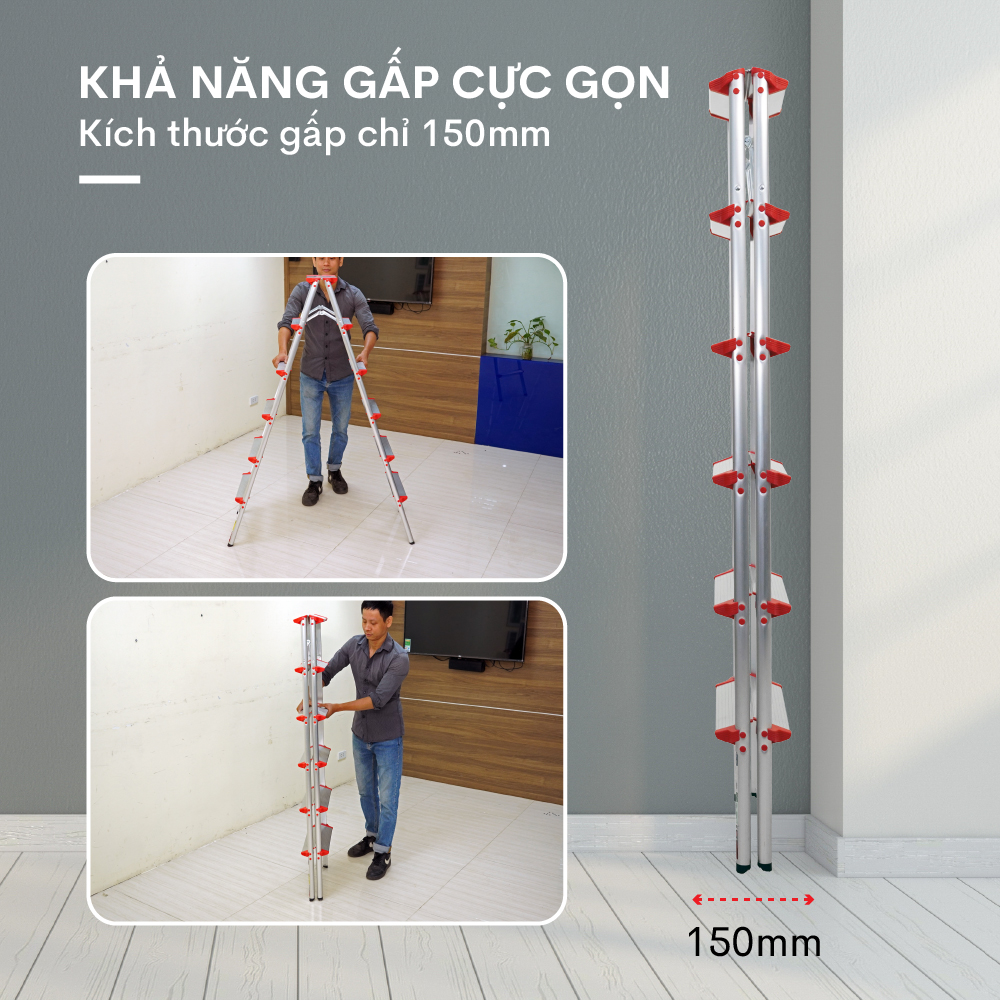 Thang nhôm gấp chữ A FUJIHOME 3-4-5-6 bậc gọn nhẹ chắc chắn - Bảo hành điện tử toàn quốc 24 tháng