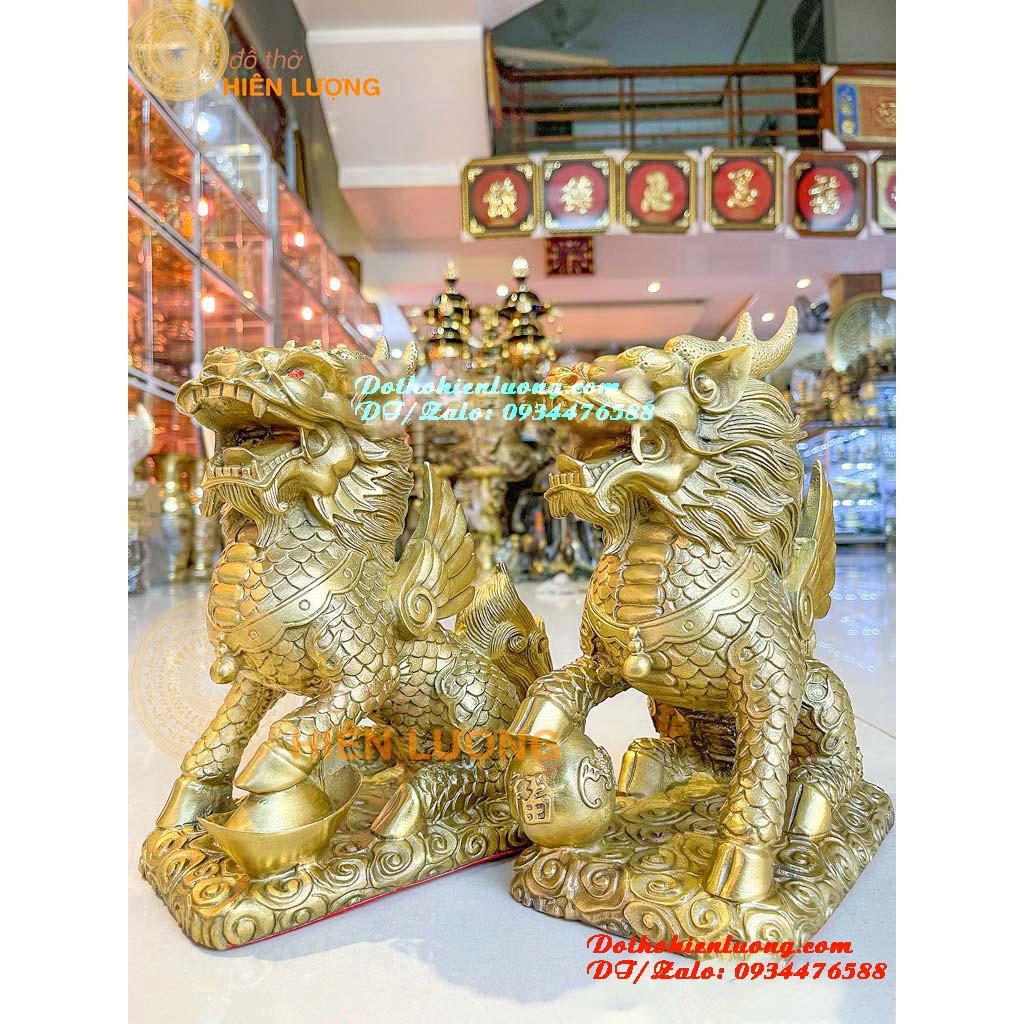 Đôi Kì Lân Ngồi Bệ Mây Bằng Đồng Thau Nguyên Chất Cao 25cm, Nặng 5,5kg/đôi Đẹp - Linh Vật Phong Thủy May Mắn