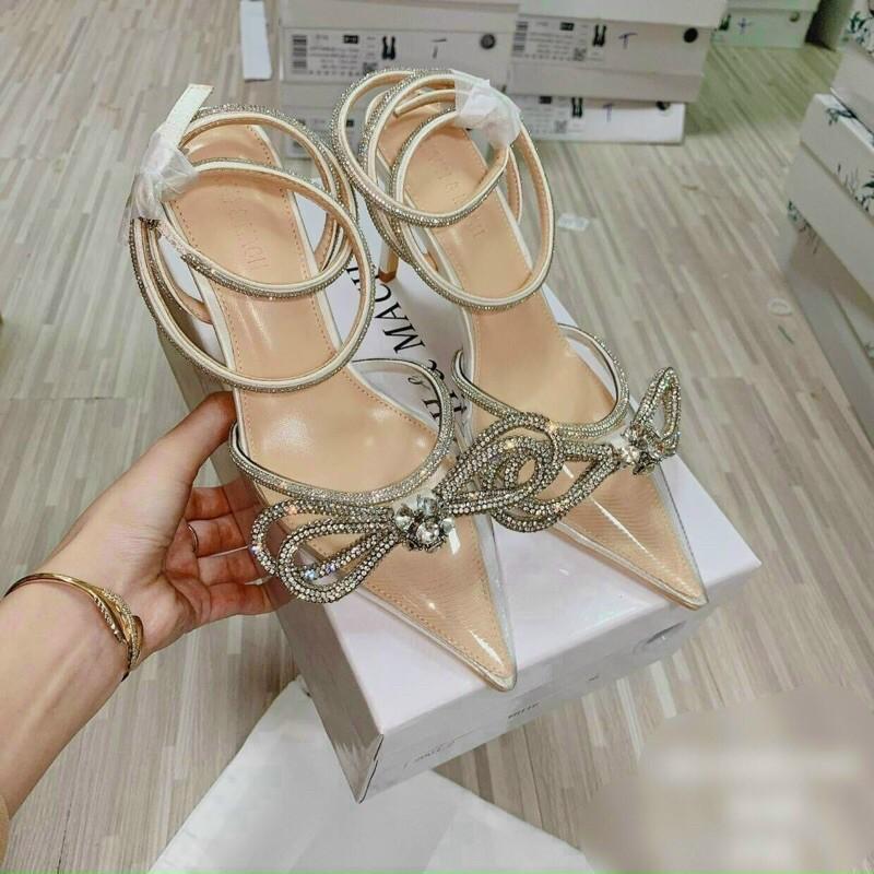 TH53: Giày cao gót đi tiệc, hở gót gắn nơ đá sang chảnh 7-8cm