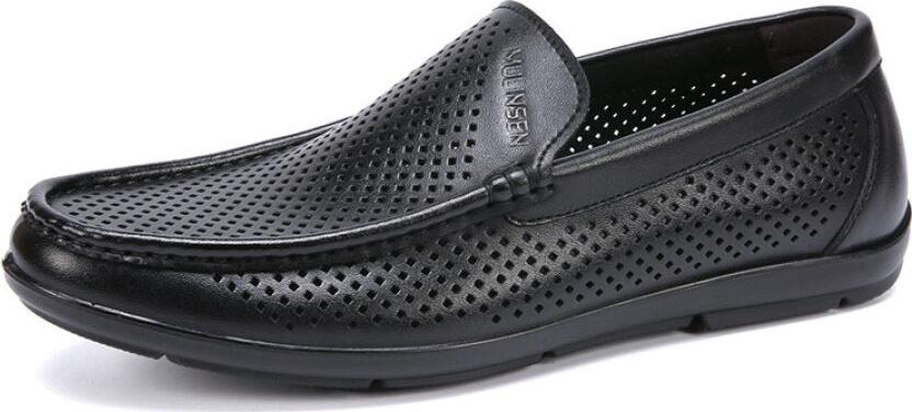Mulinsen mens shoes simple fashion lightweight sets of feet hollow shoes leather sandals business casual punching breathable shoes men black 38 yards SM97910