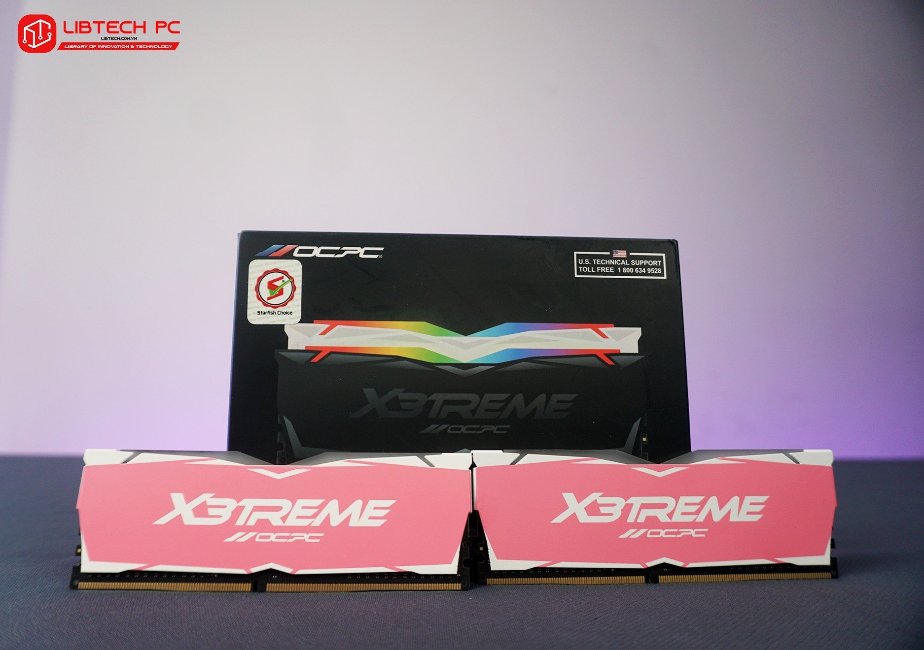 Ram OCPC X3TREME Aura RGB 16GB DDR4 Bus 3200 C16 Pink