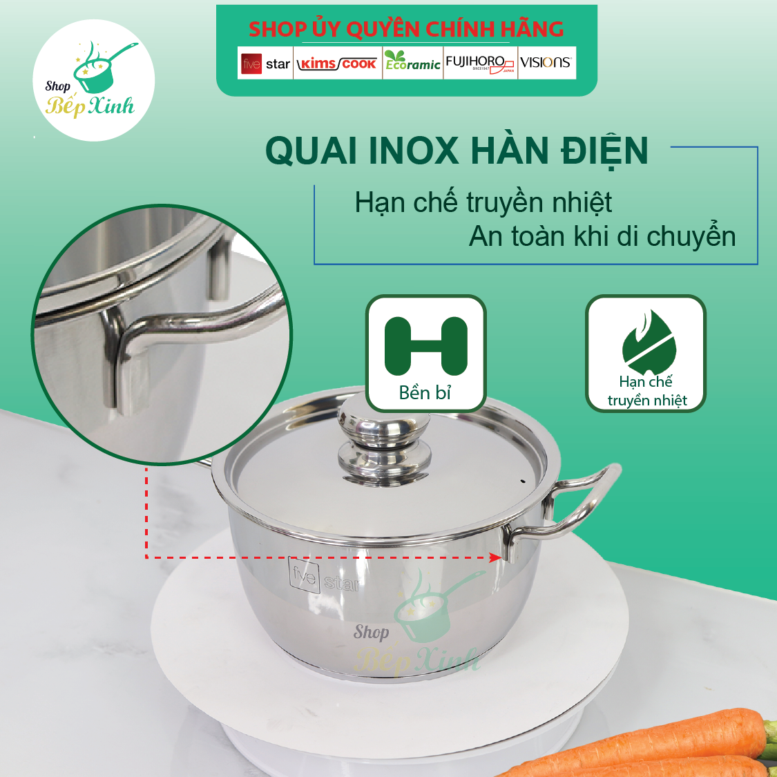 Bộ Nồi Inox 430 Bếp Từ Fivestar 3 Chiếc Nắp Inox Tặng 5 Muỗng Ăn Inox