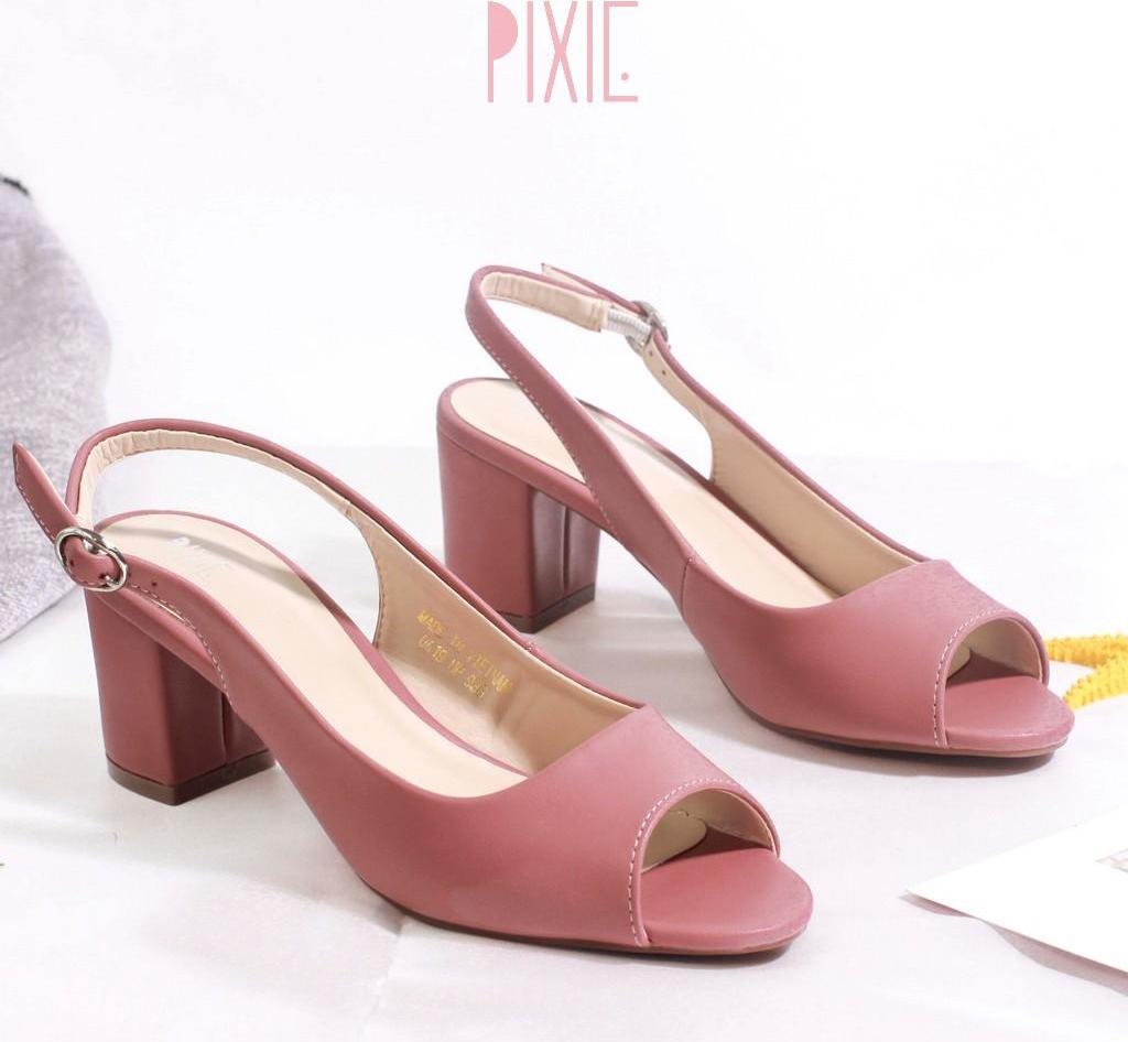 Giày Cao Gót 5cm Hở Mũi Hở Gót Màu Kem Pixie P180