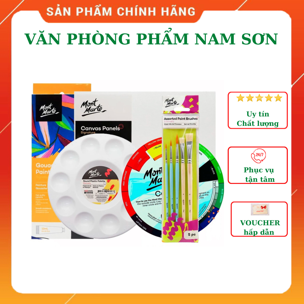 Combo màu Gouache Mont Marte 12/18/24*12ml và dụng cụ vẽ đầy đủ cho người tập vẽ và vẽ chuyên nghiệp