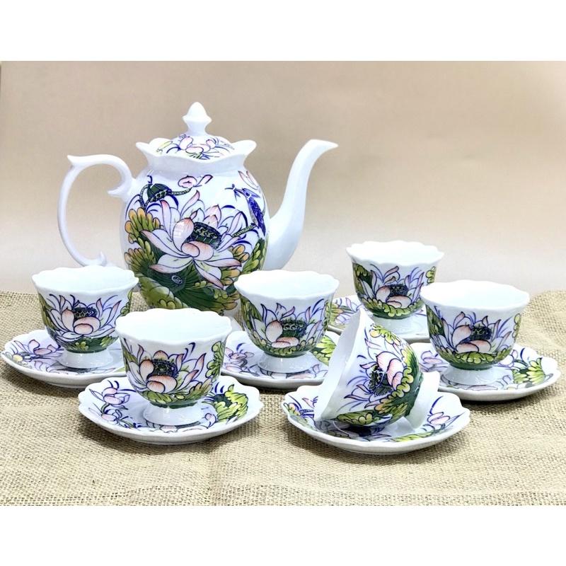 Ấm Chén Pha Trà Bát Tràng, Bộ Ấm Chén Pha Trà Cao Cấp dung tích 1,5L cỡ đại, Bộ Ấm ChénPHONG THUỶ 2021 - Gốm Sứ Huấn Hải
